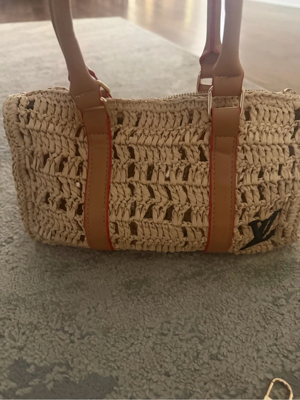 Raffia Tote with Tan Trim